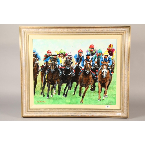 316 - R. Rawlings (British 20th Century)Framed oil on canvas, signedHorse Racing 59cm x 76cm (96 x 72 cm i... 