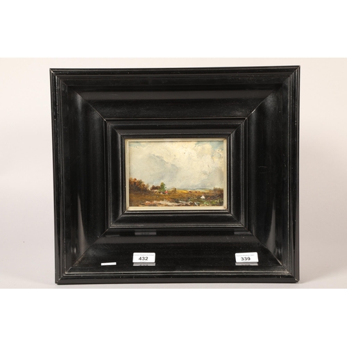 339 - James Clark (Scottish Born 1884-1909) Framed oil on board, signed verso dated 1899 'Landscape with F... 