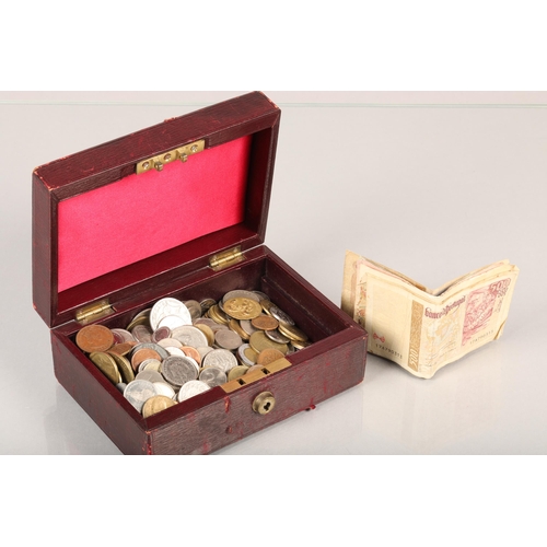 82 - Box of assorted foreign coins &  banknotes
