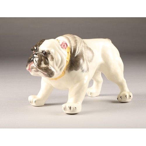 298 - Ceramic Crown Devon figure of a standing bulldog, hand painted, circa 1930, height 19cm. Three conti... 