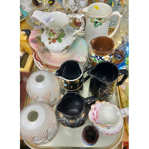 277 - Quantity of Victorian jugs, glass lamp shades etc