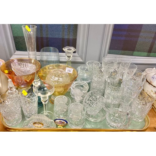 274 - Assorted crystal glasses and glassware