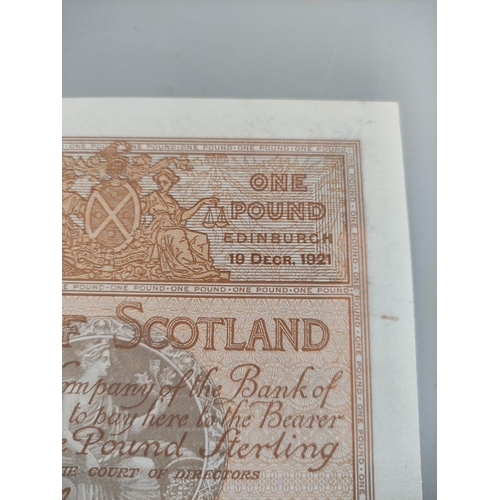 197 - Bank of Scotland 1921 £1 banknote secretary A. Rose prefix 14/AN 6071 19th December. Scarce. AUNC