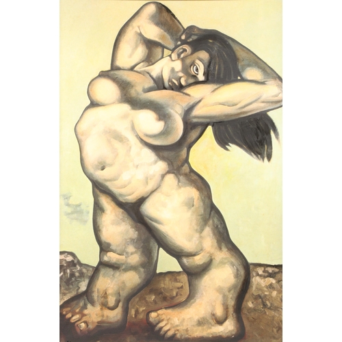 362 - Peter Howson OBE (Scottish Born 1958) ARR Framed print on canvas, signed 'Pastoral Nude'1992' 80cm X... 