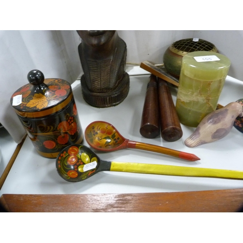 105 - Carved African head converted to a lamp, lacquer box, cloisonné rose bowl etc.