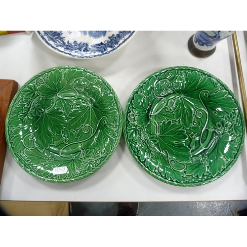 106 - Pair of Davenport plates, set of three oriental plates, tankard, leaf-moulded dishes etc.