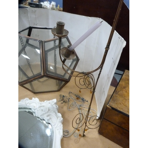 117 - Barometer, white painted mirror, lighter, lamp etc.