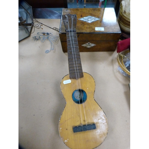 118 - Ukulele and a Victorian mother of pearl inlaid box.