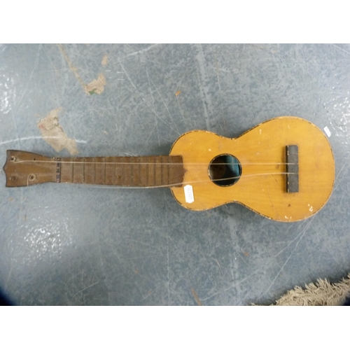 118 - Ukulele and a Victorian mother of pearl inlaid box.