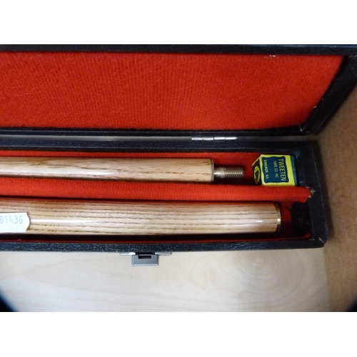 12 - Tecno ash snooker cue in fitted case.