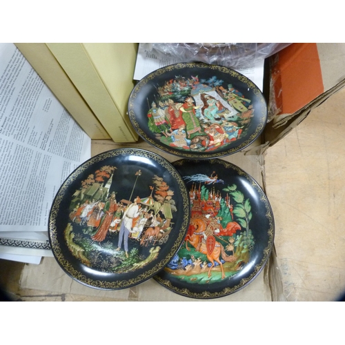 135 - Carton of assorted Russian and Chinese collector's plates.