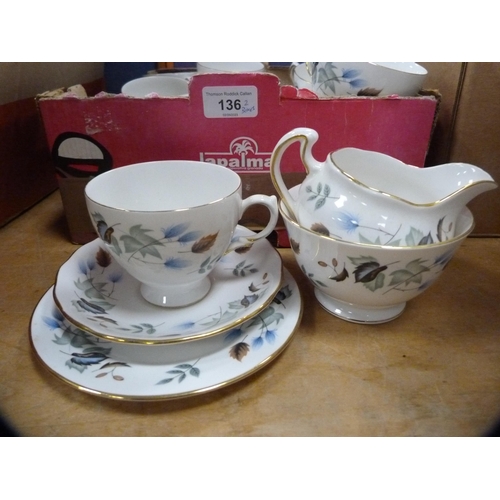 136 - Two cartons containing a Colclough part tea set and a Denby 'Arabesque' tea and coffee set.