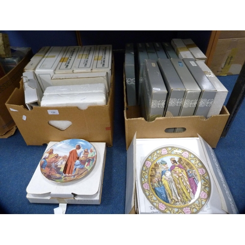 139 - Two cartons containing a quantity of boxed collector's plates to include King Arthur and religious s... 