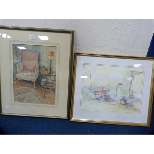 140 - JWA YoungThe Red ChairWatercolour, and another watercolour of a garden scene.  (2)... 