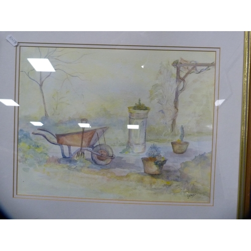 140 - JWA YoungThe Red ChairWatercolour, and another watercolour of a garden scene.  (2)... 