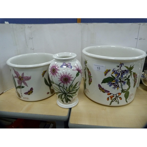 15 - Two Portmeirion jardinieres and a similar 'Botanic Garden' vase.  (3)