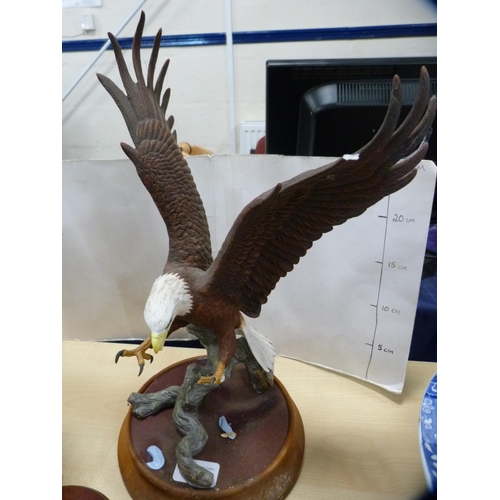 156 - Franklin Mint model of a barn owl, Franklin Mint model of an eagle on a stand and a Chiltern Russell... 