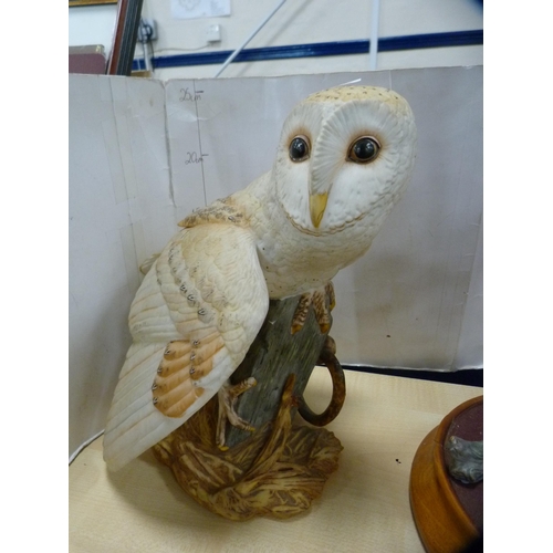 156 - Franklin Mint model of a barn owl, Franklin Mint model of an eagle on a stand and a Chiltern Russell... 