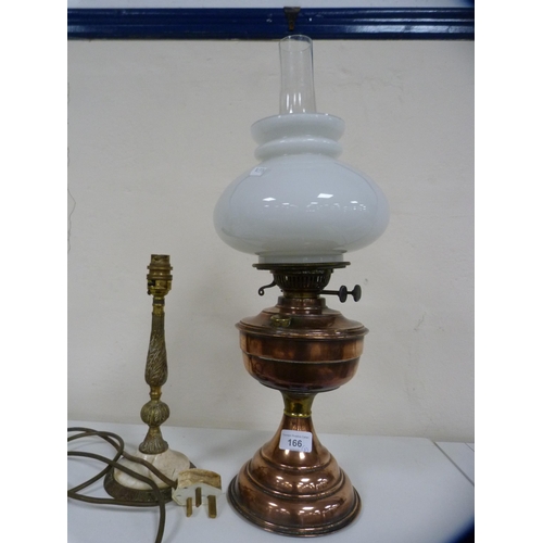 166 - Copper and brass oil lamp and a table lamp.  (2)