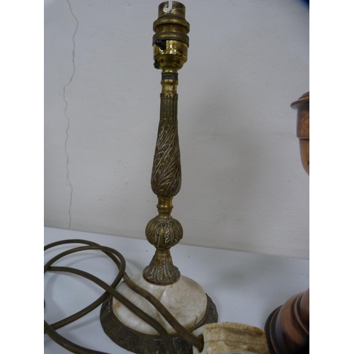 166 - Copper and brass oil lamp and a table lamp.  (2)