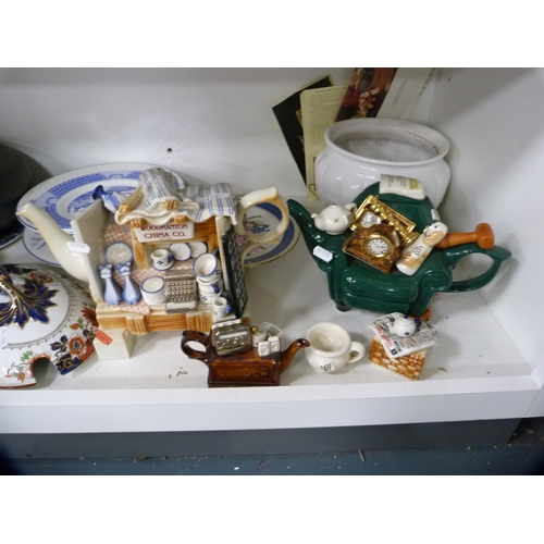 172 - Ceramic to include novelty teapots, plates etc (one shelf).