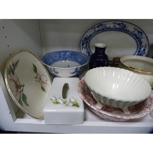 179 - Miscellaneous ceramics to include a punch bowl, printed bowl, Spode bowl, chamber pot, serving platt... 