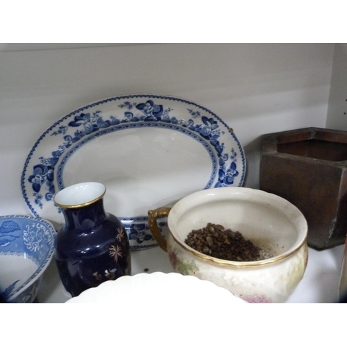 179 - Miscellaneous ceramics to include a punch bowl, printed bowl, Spode bowl, chamber pot, serving platt... 