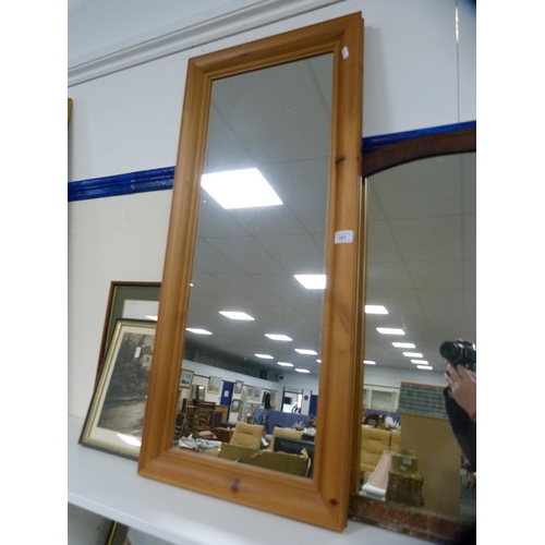 181 - Modern pine framed wall mirror and a mahogany framed wall mirror.  (2)