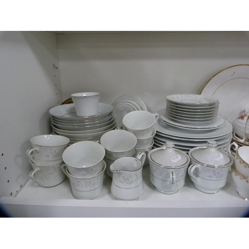 193 - Platinum Rose part breakfast set and two other part tea sets (one shelf).