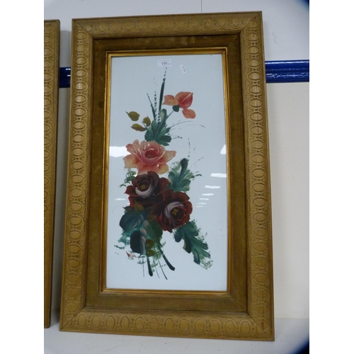 195 - Pair of floral paintings on glass, framed.  (2)