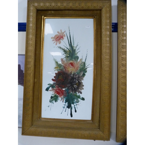 195 - Pair of floral paintings on glass, framed.  (2)