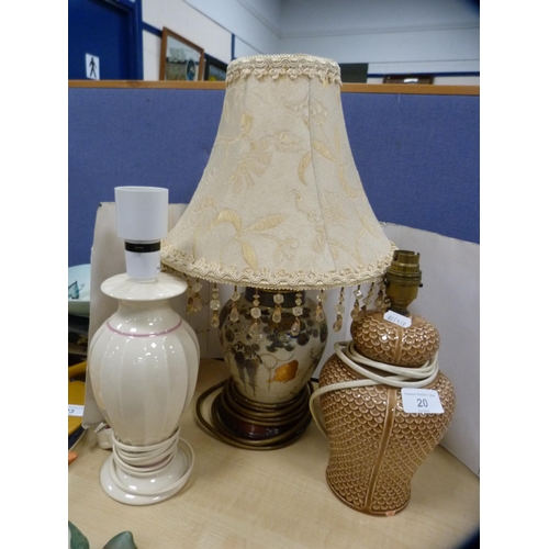 20 - Oriental-style table lamp and two other pottery lamps.