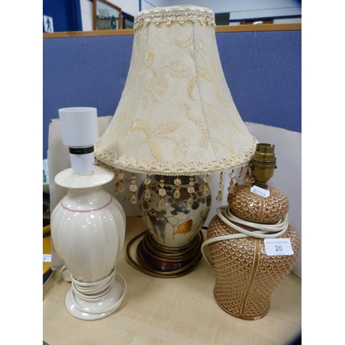 20 - Oriental-style table lamp and two other pottery lamps.