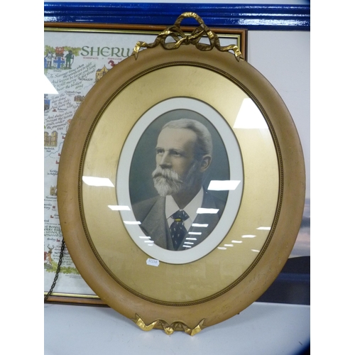 203 - Portrait of a military officer, Edwardian-style framed portrait of a gentleman and a map of Sherwood... 