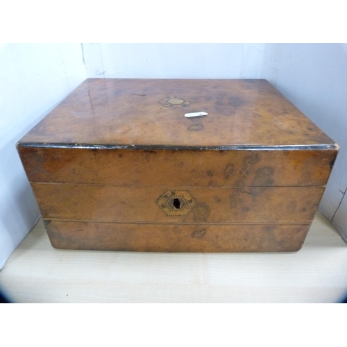 219 - Victorian walnut portable box, Victorian walnut and marquetry domed box (lacking interior) and an In... 