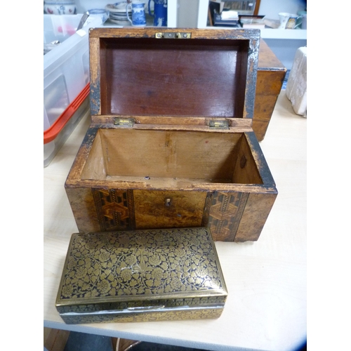 219 - Victorian walnut portable box, Victorian walnut and marquetry domed box (lacking interior) and an In... 