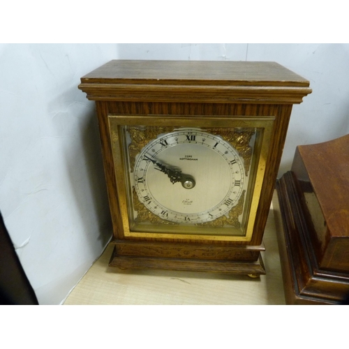 229 - Inlaid mantel clock and an Elliott mantel clock retailed by Cope of Nottingham.  (2)