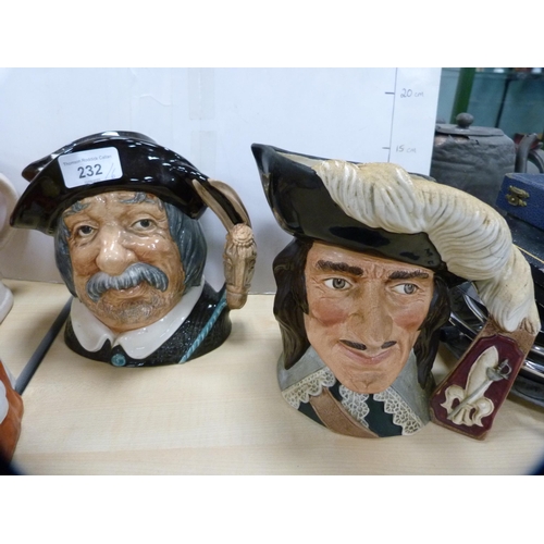 232 - Group of large toby and character jugs to include Royal Doulton 'D'Artagnan', 'Sancho Panza', 'The P... 