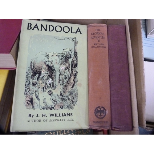 233 - Two cartons of miscellaneous books to include novels, Anglo Saxon England, Roman Britain, MacAulay's... 