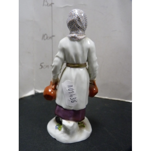 242 - Meissen-style figure of a female water carrier, crossed sword marks to the underside.