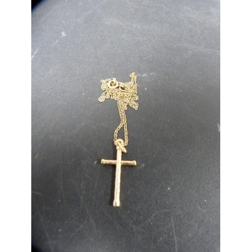 255 - 9ct gold cross pendant on chain, 1.7g gross, and another pendant on 9ct chain.