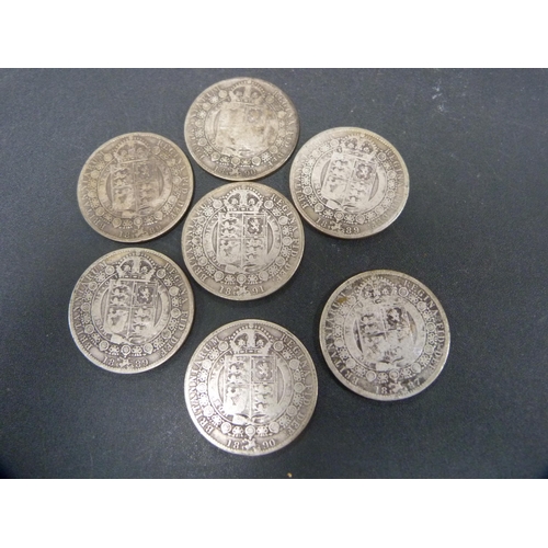 289 - Seven Victorian silver coins, 94.6g gross.