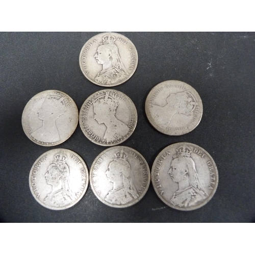 291 - Seven Victorian silver coins, 80.4g gross.