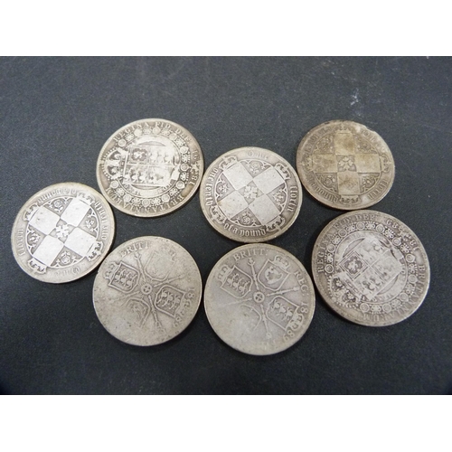 291 - Seven Victorian silver coins, 80.4g gross.