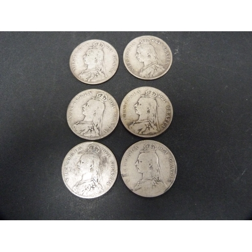 292 - Six Victorian silver coins, 81.2g gross.