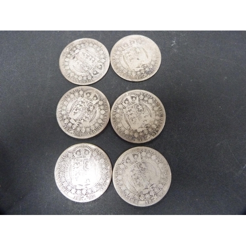 292 - Six Victorian silver coins, 81.2g gross.