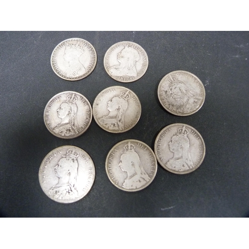 293 - Eight Victorian silver coins, 90g gross.