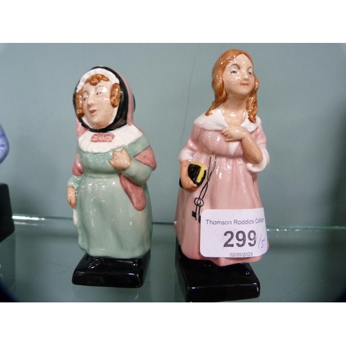 299 - Five Royal Doulton figures, 'Mrs Bardell', 'Town Crier', 'Fat Boy', 'Little Angel' and 'Bumble'.&nbs... 