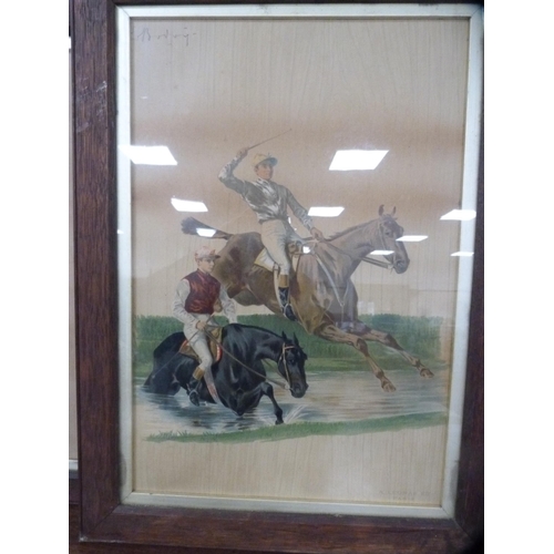 30 - Four various French equestrian framed prints.