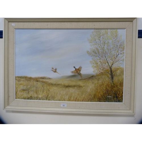 301 - R Dyer (20th Century)Autumn pheasantsSigned, oil on board.